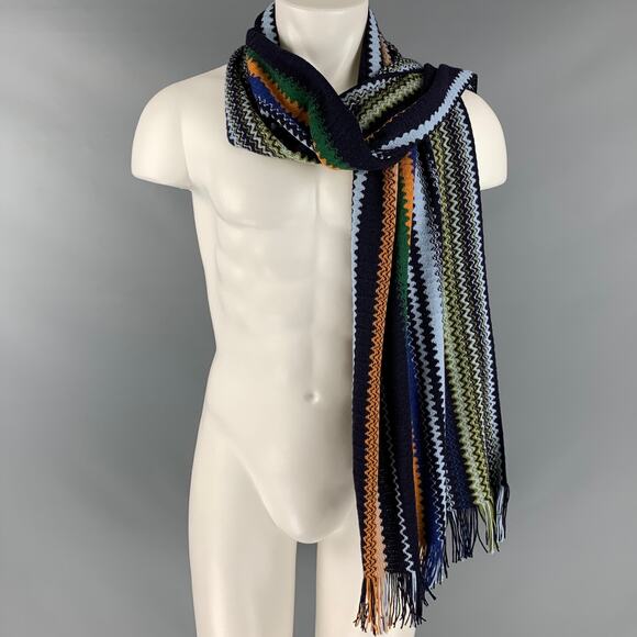 MISSONI Multi Color Zig Zag Wool Acrylic Knit Scarf - Picture 1 of 5